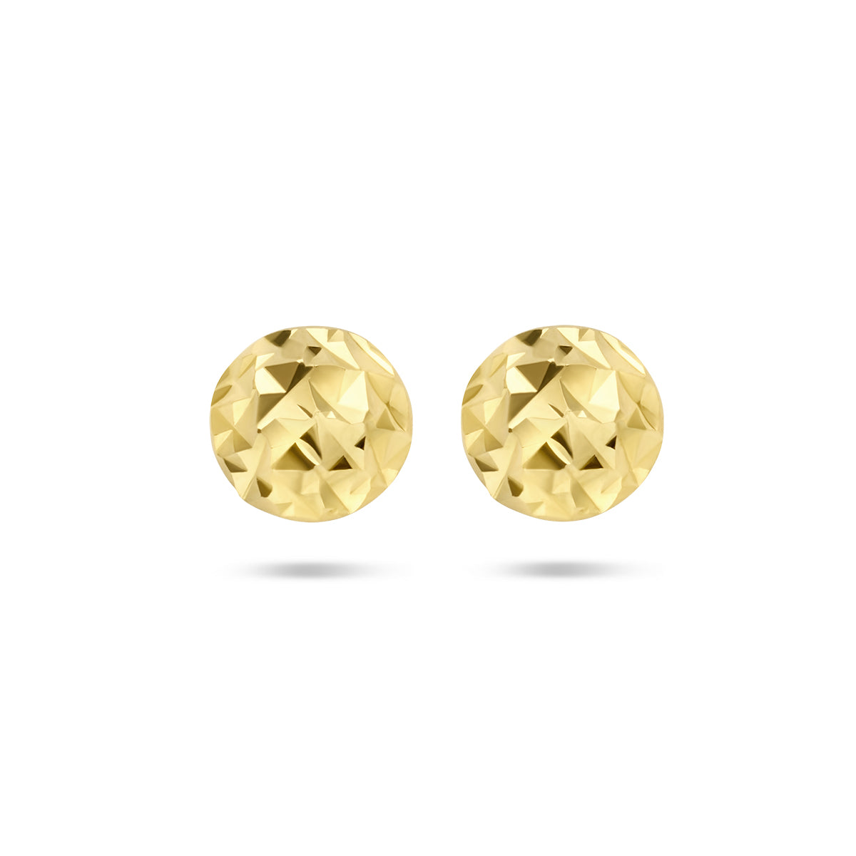 Vooraanzicht van de gouden bolletjes oorknopjes van 14 karaat.