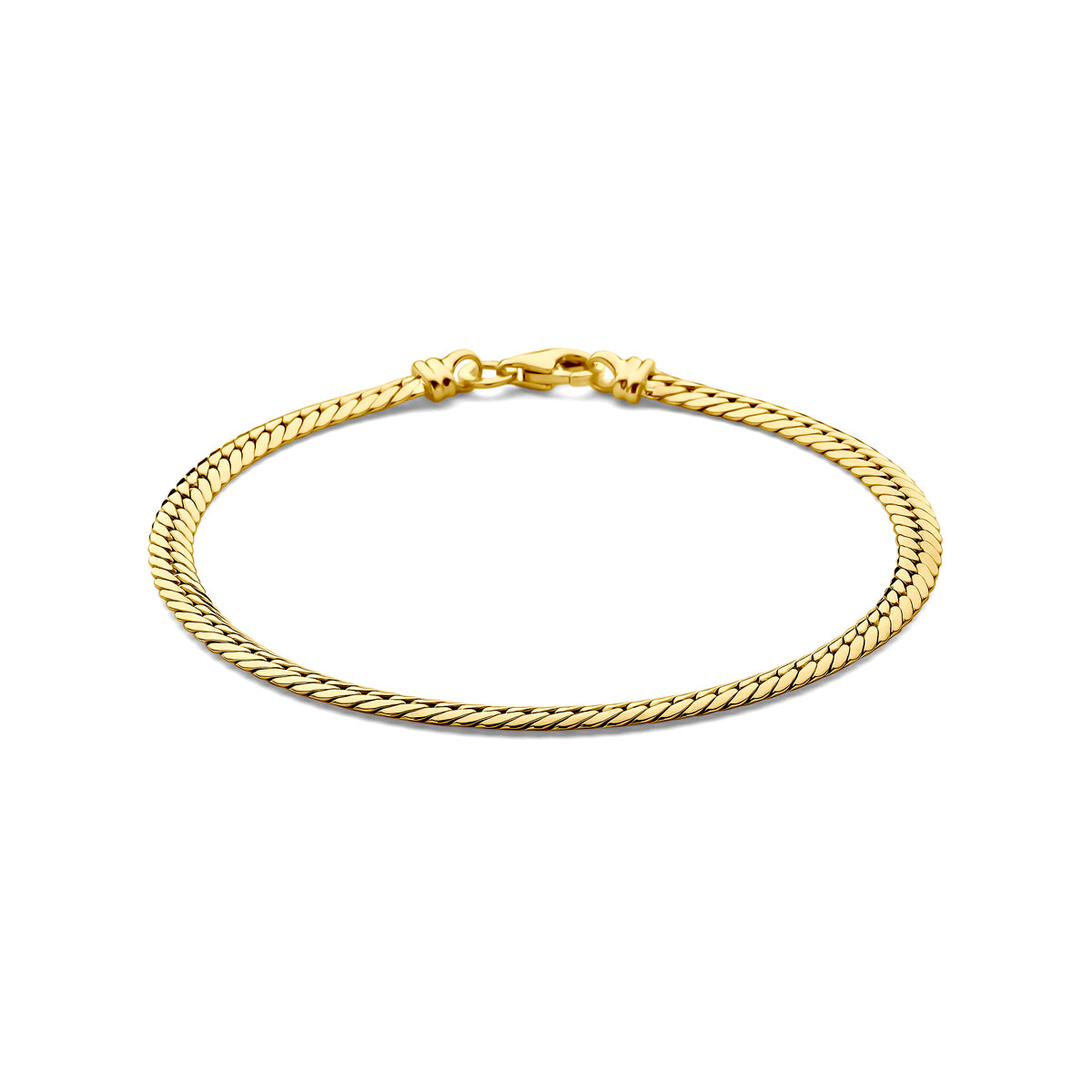 Vooraanzicht van de gouden gourmet armband van 14 karaat.