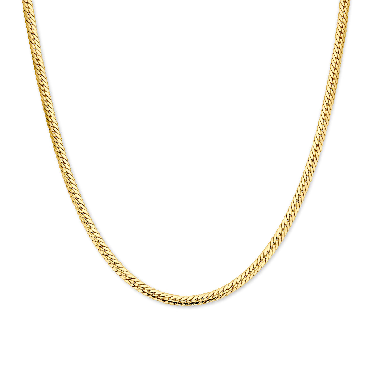 Vooraanzicht van de gouden gourmet ketting van 14 karaat.
