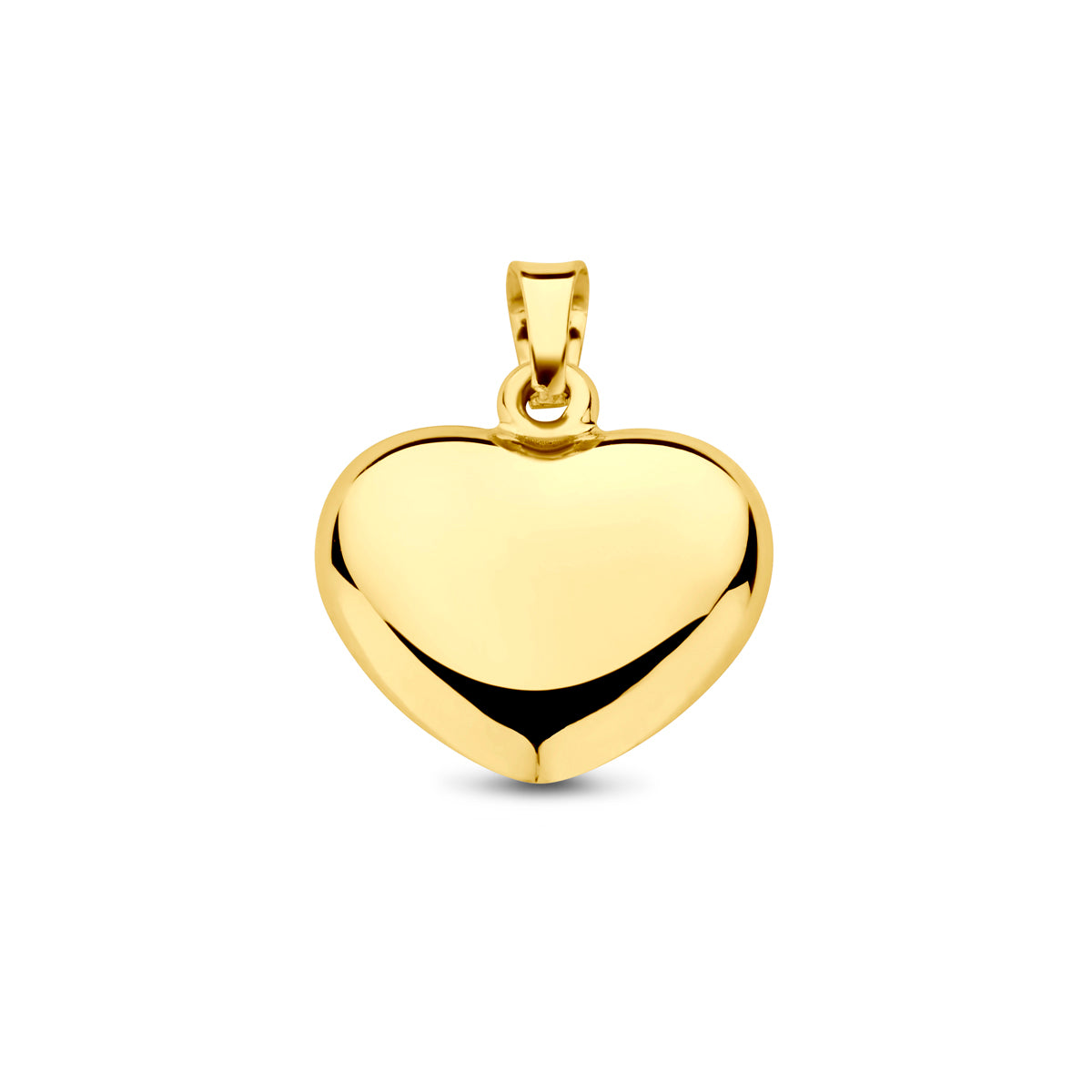 Vooraanzicht van de gouden hart hanger van 14 karaat.