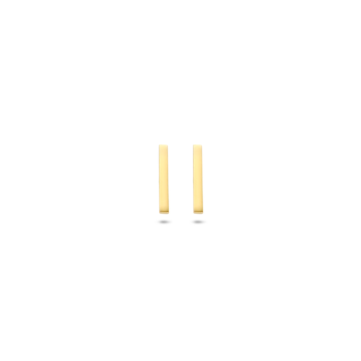 Vooraanzicht van de gouden staafjes oorknopjes van 14 karaat.