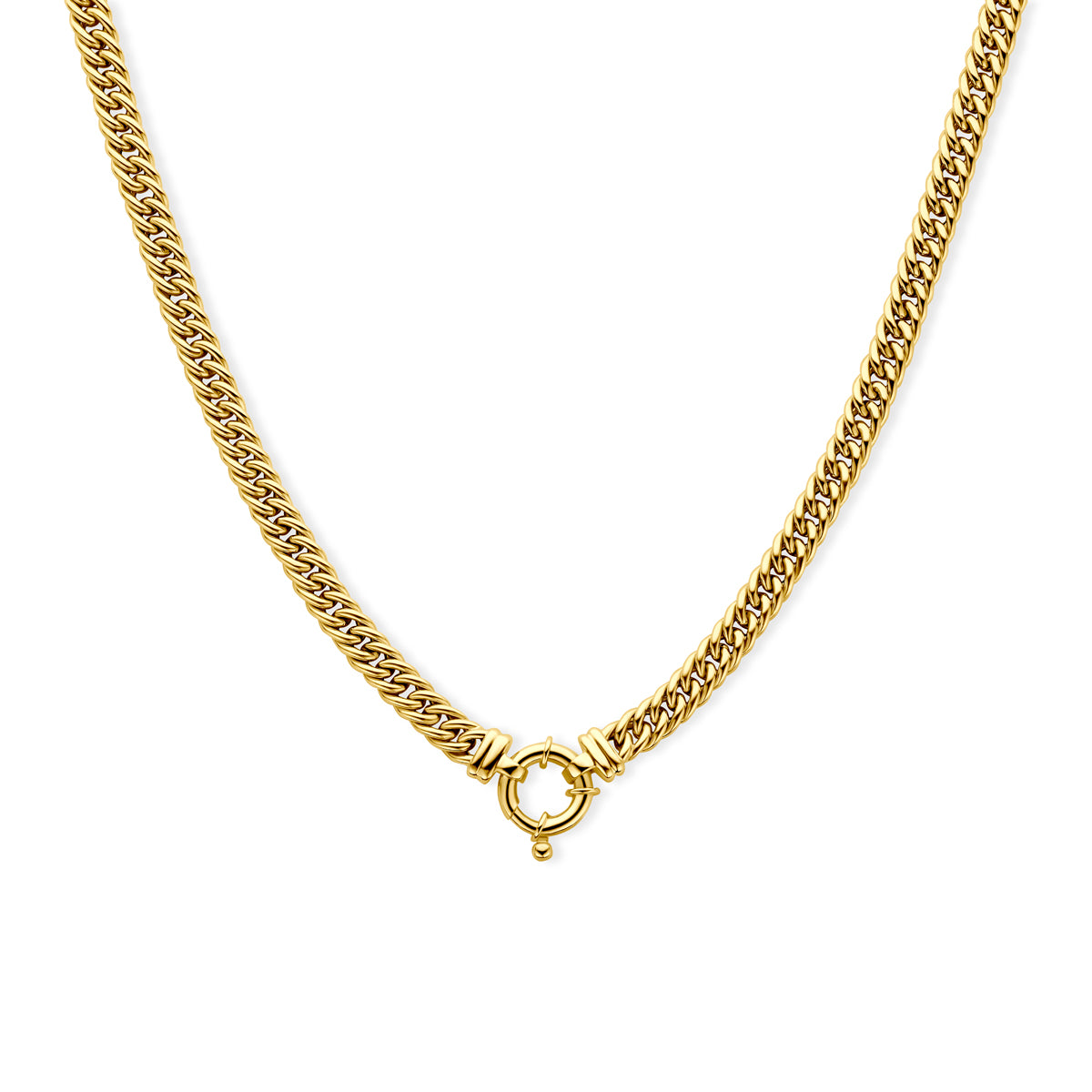 Vooraanzicht van de gouden gourmet ketting van 14 karaat.