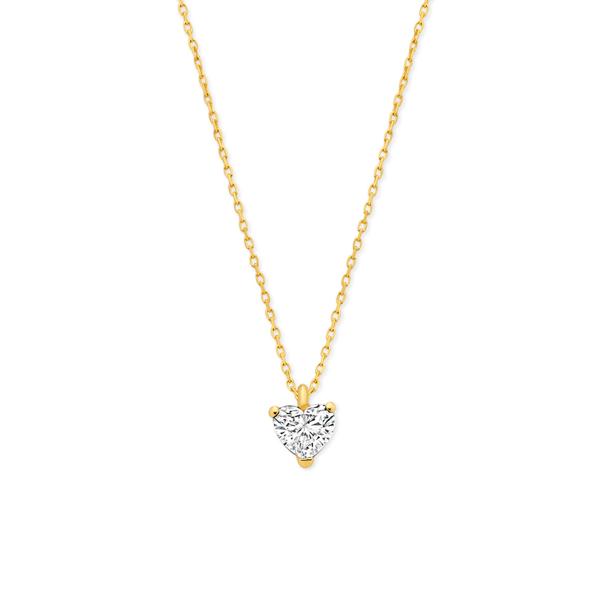Vooraanzicht van de gouden halsketting met hartje lab grown diamant van 14 karaat.