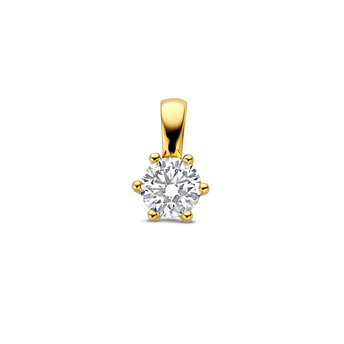 Vooraanzicht van de 14 karaat gouden hanger met lab grown diamant 0,50 ct, 11,5 mm hoog en 7 mm breed.