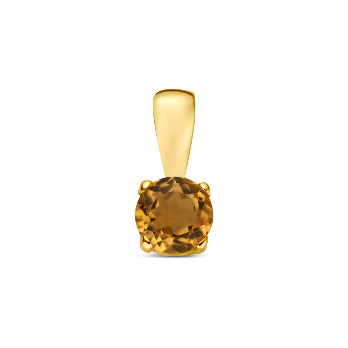 Vooraanzicht van de gouden hanger met citrien van 14 karaat.