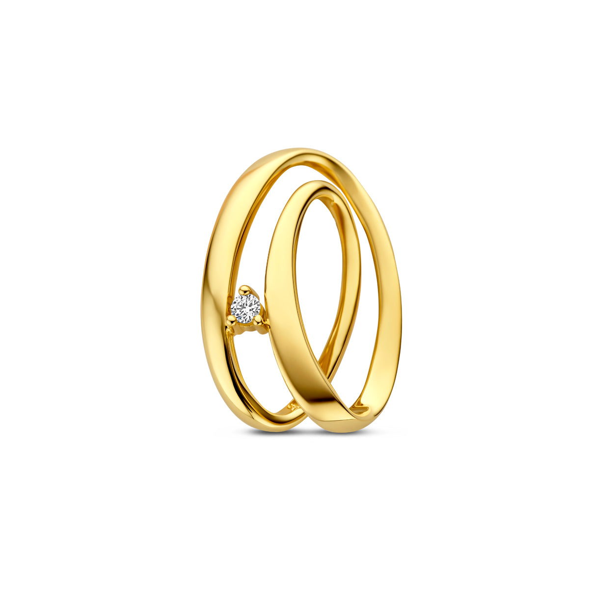 Vooraanzicht van de gouden hanger met diamant van 14 karaat.