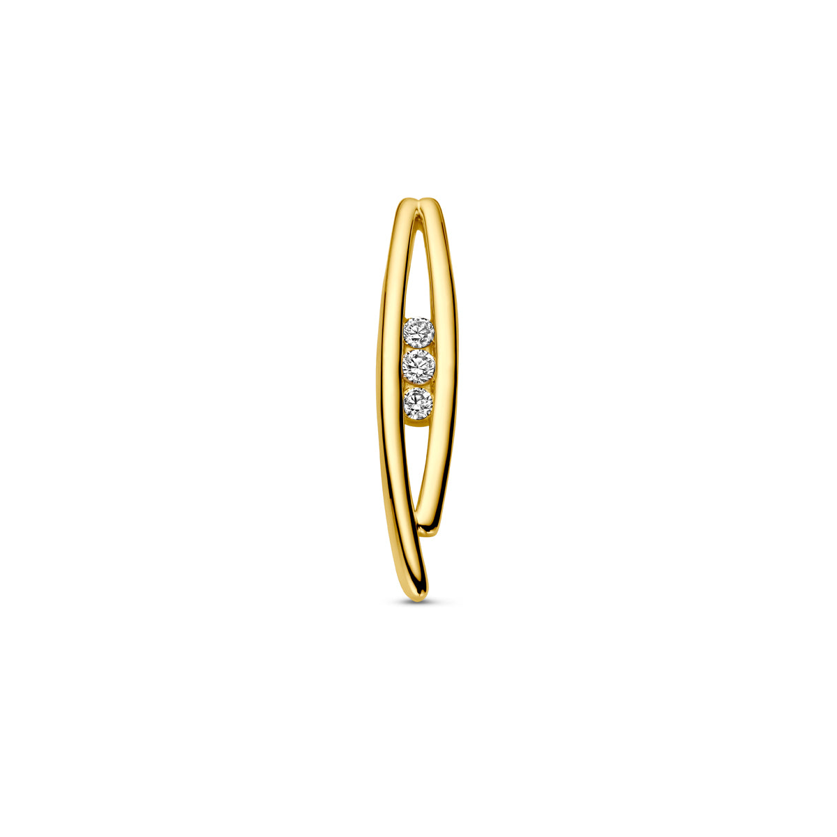 Vooraanzicht van de gouden hanger met diamant van 14 karaat.