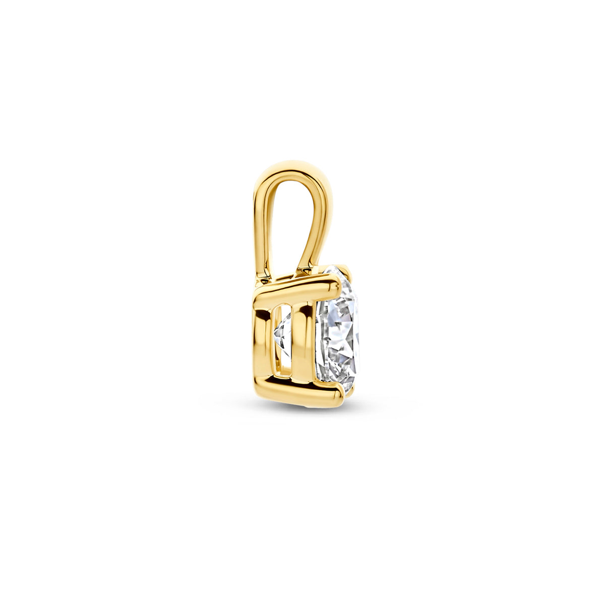 Zijaanzicht van de gouden hanger met lab grown diamant van 14 karaat, 0,50 ct.