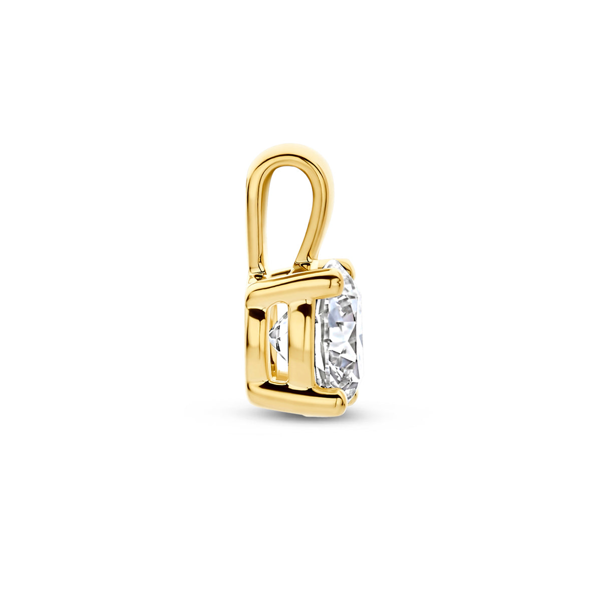 Zijaanzicht van de gouden hanger met lab grown diamant van 14 karaat, 1,00 ct.