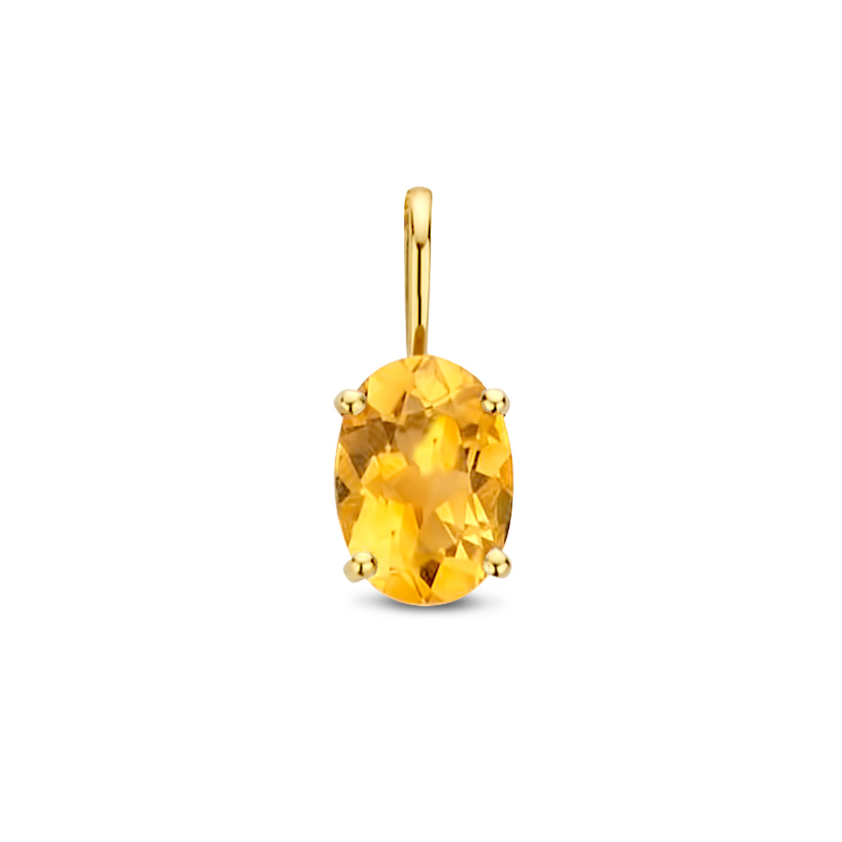Vooraanzicht van de gouden hanger met citrien van 14 karaat.