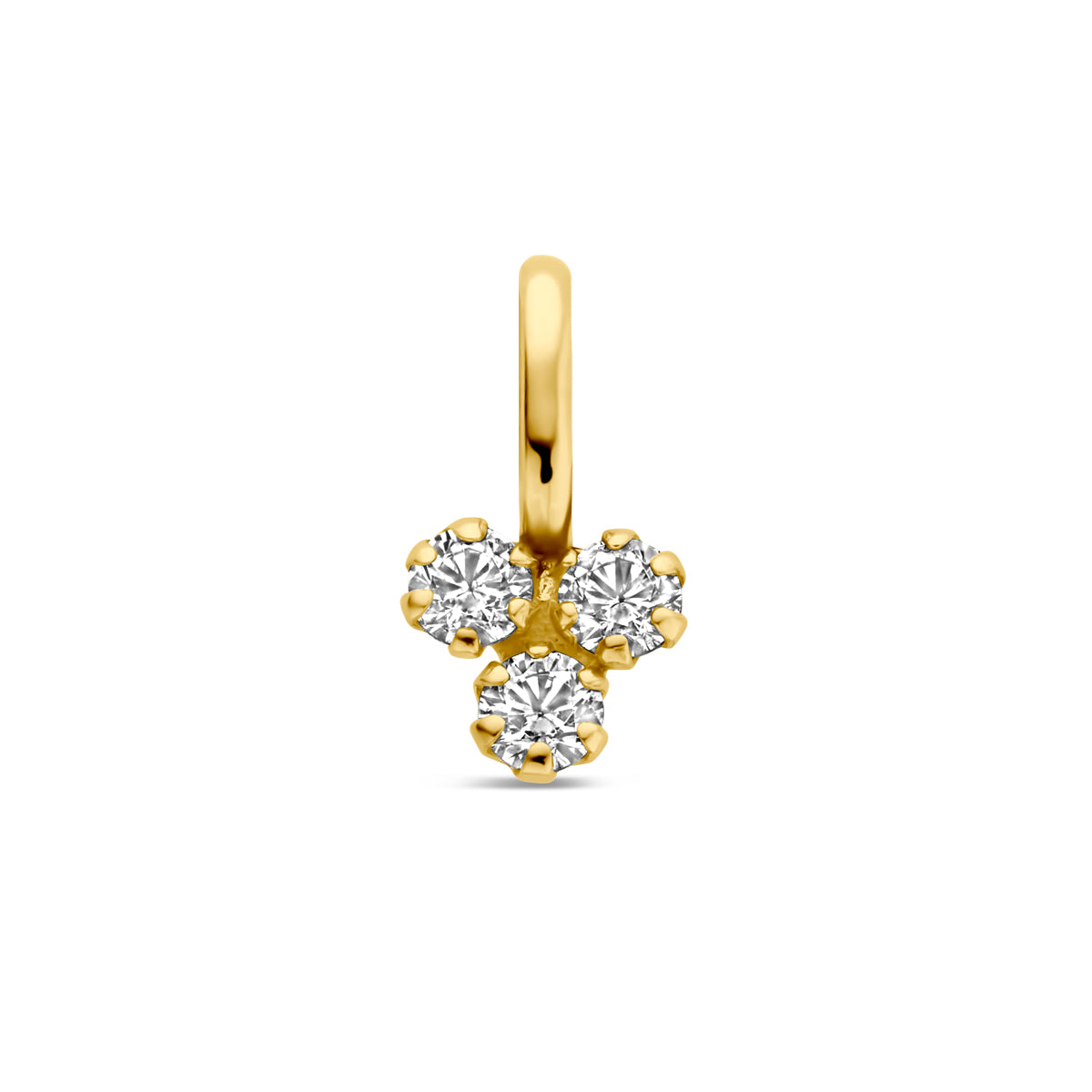 Vooraanzicht van de gouden hanger met zirkonia van 14 karaat.