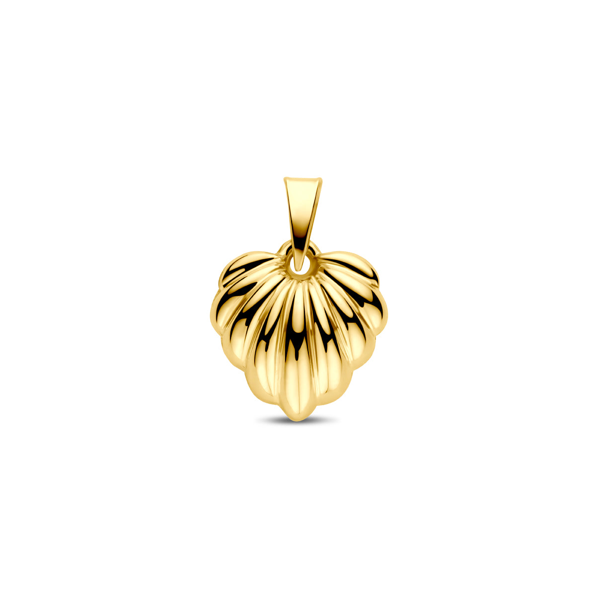 Vooraanzicht van de gouden hartje hanger van 14 karaat.