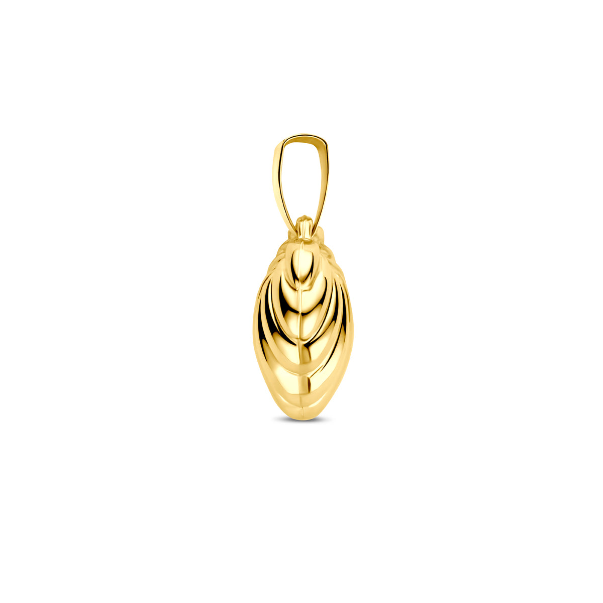 Zijaanzicht van de gouden hartje hanger van 14 karaat.