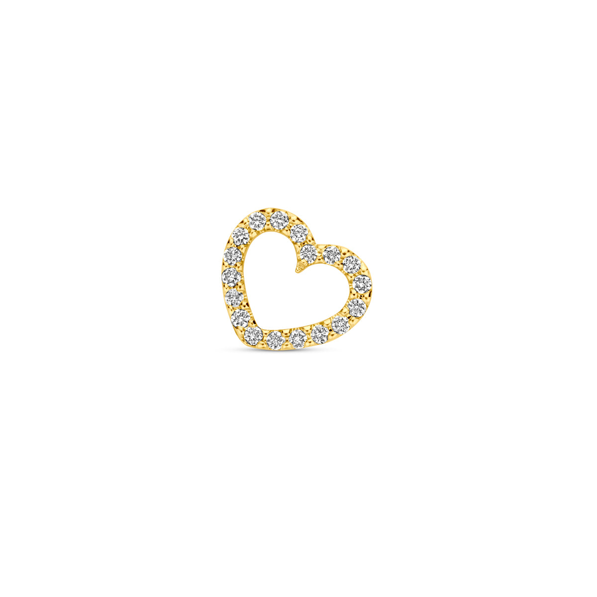 Vooraanzicht van de gouden hartje hanger met diamant van 14 karaat.