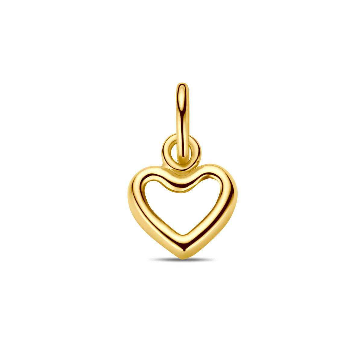 Vooraanzicht van de gouden hartje hanger van 14 karaat.