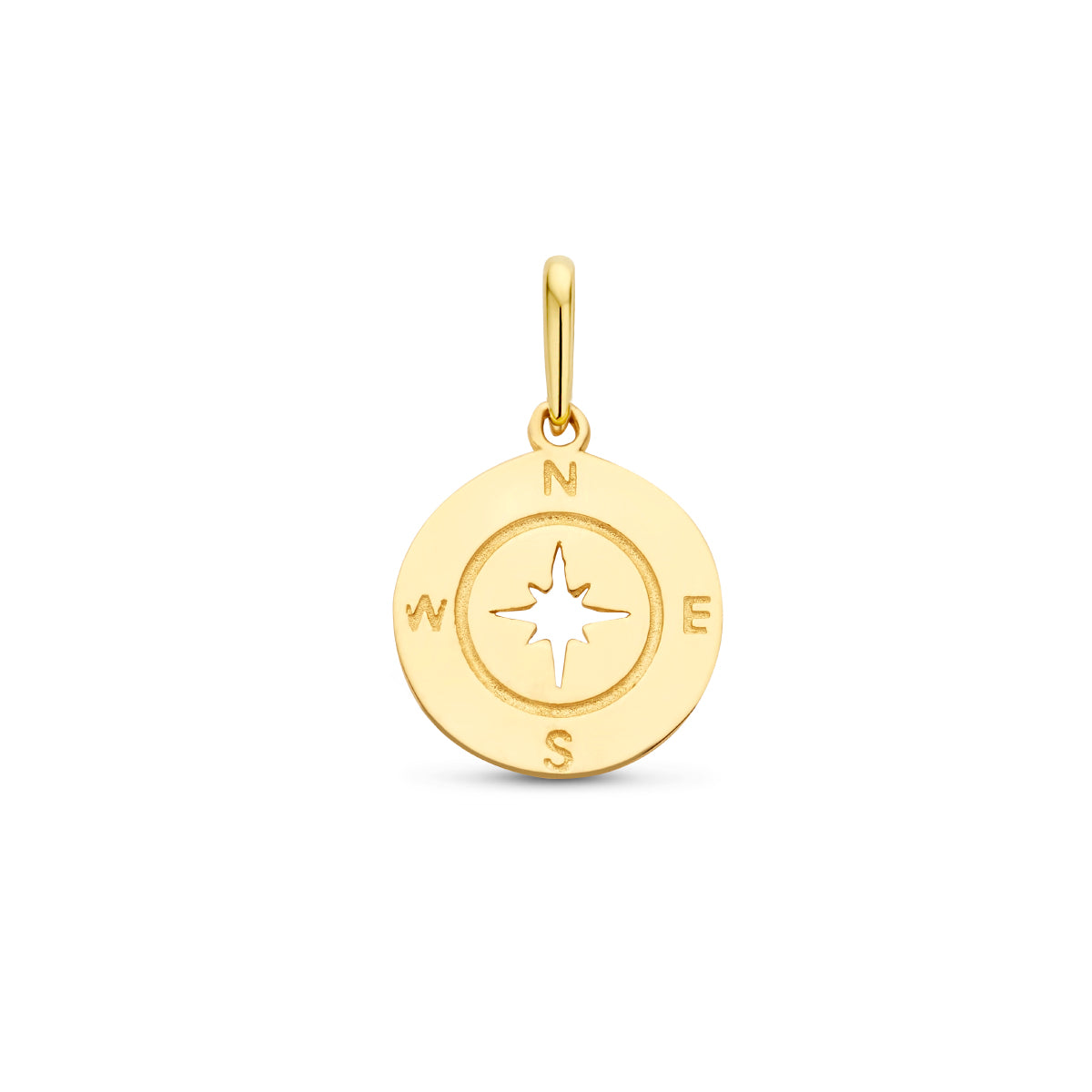 Vooraanzicht van de gouden kompas hanger van 14 karaat.