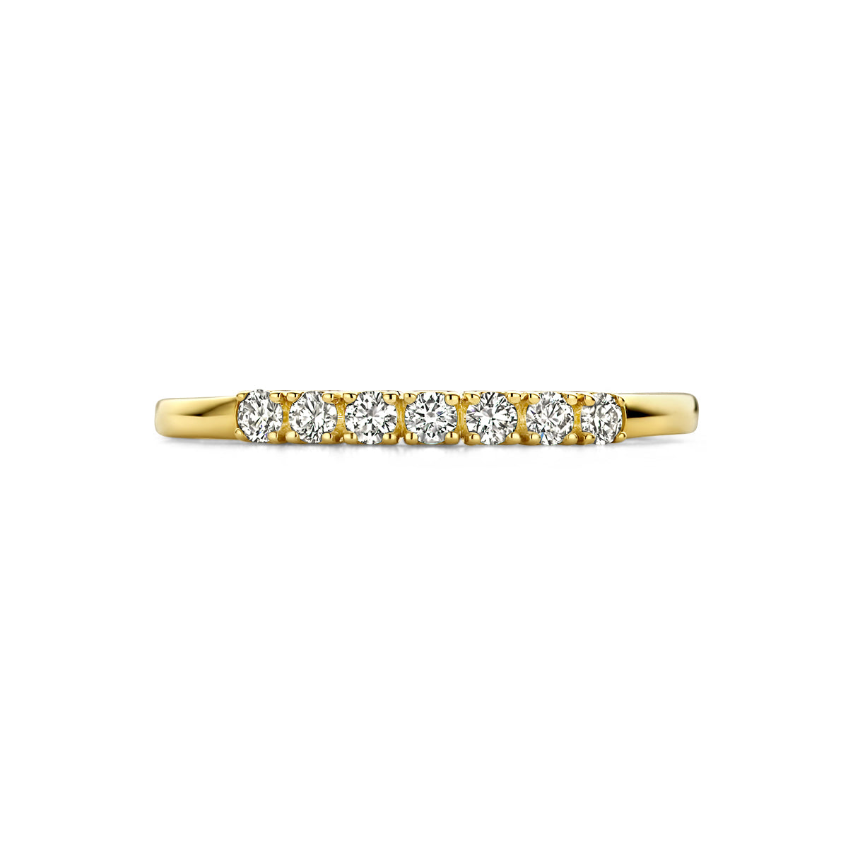 Bovenaanzicht van de gouden memoire ring met diamant van 14 karaat, 0,21 ct.