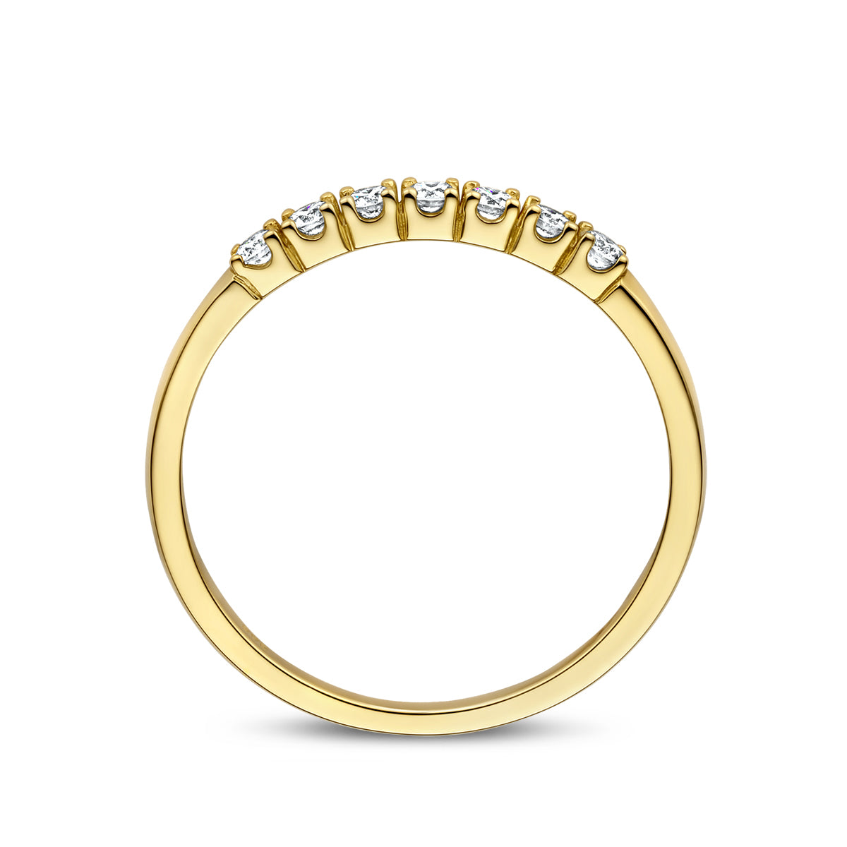 Zijaanzicht van de gouden memoire ring met diamant van 14 karaat, 0,21 ct.