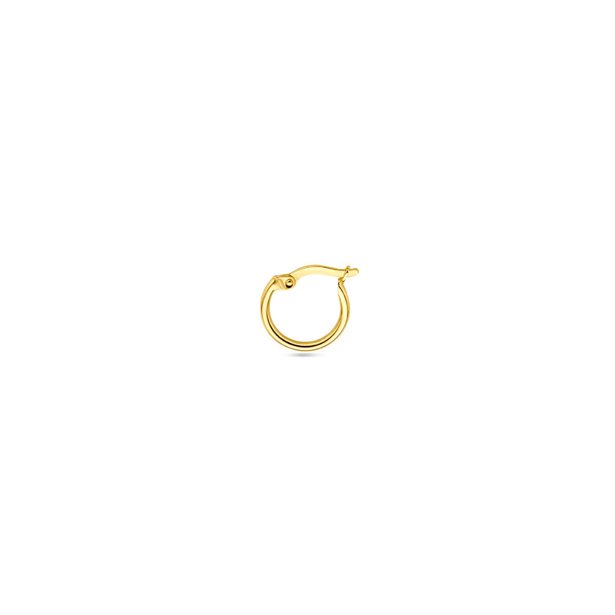 Voor- en zijaanzicht van de gouden oorring van 14 karaat.