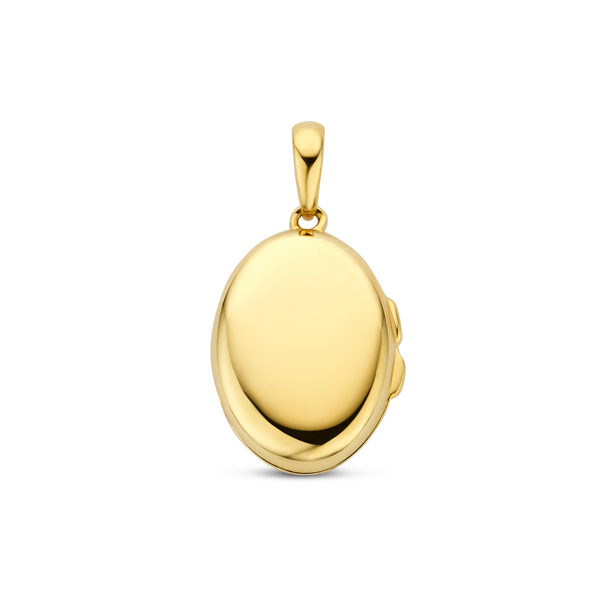 Vooraanzicht van het gouden ovale medaillon van 14 karaat.