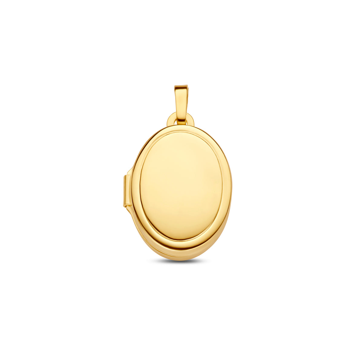 Vooraanzicht van het gouden ovale medaillon van 14 karaat.