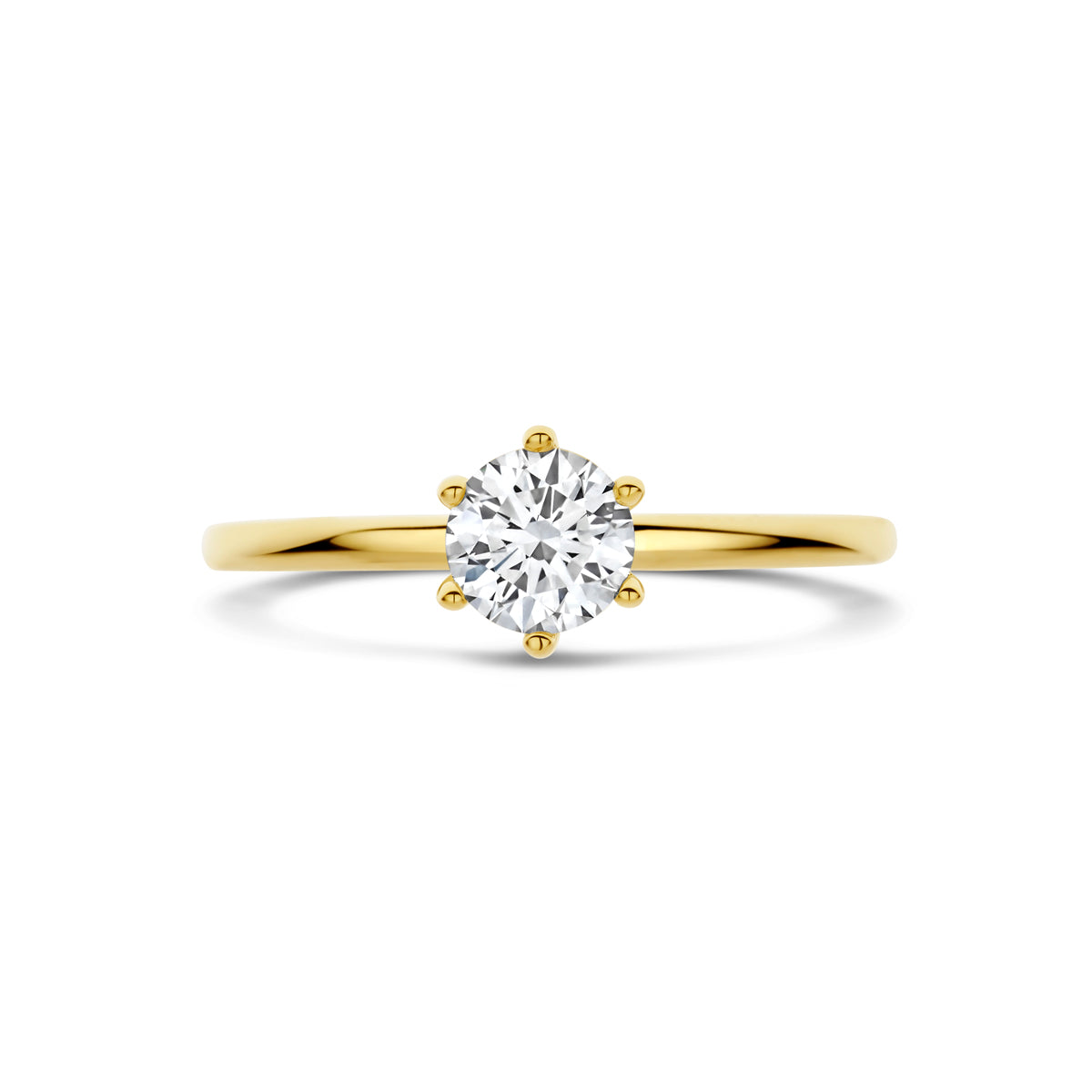 Bovenaanzicht van de 14 karaat gouden ring met lab grown diamant 0,50 ct, plat liggend van bovenaf gezien.