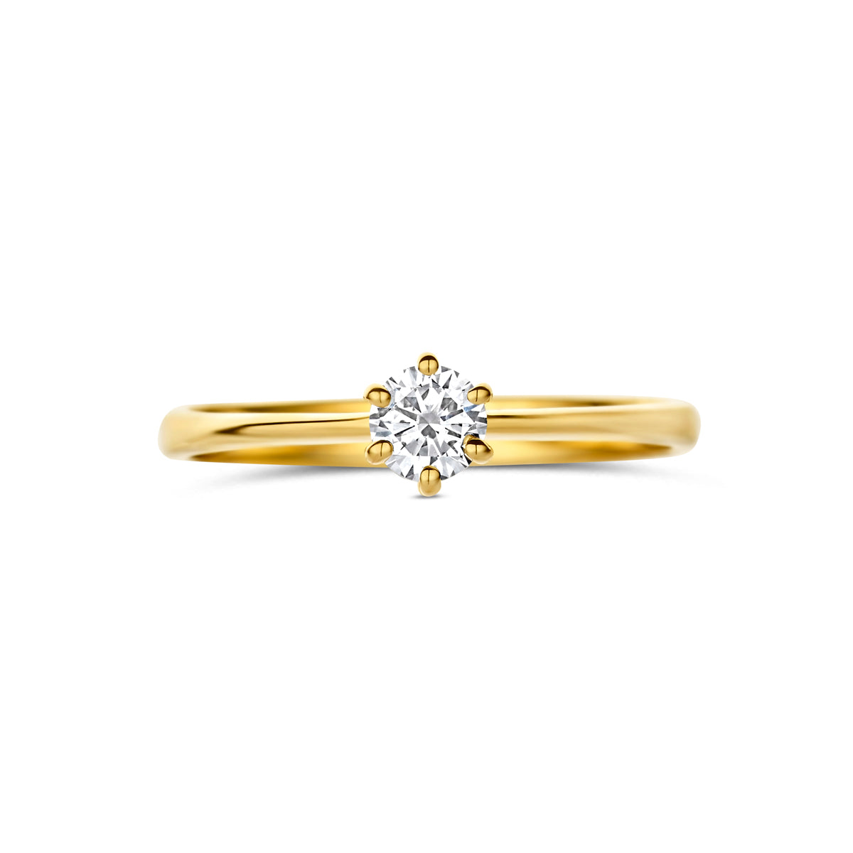 Bovenaanzicht van de gouden ring met lab grown diamant van 14 karaat, 0,25 ct.