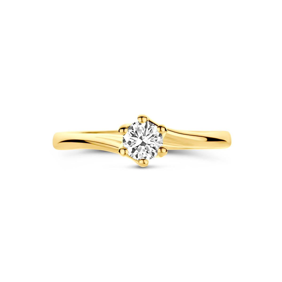 Bovenaanzicht van de gouden ring met lab grown diamant van 14 karaat, 0,30 ct.