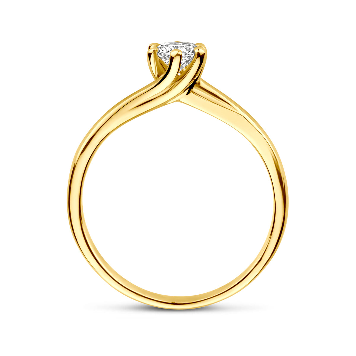 Zijaanzicht van de gouden ring met lab grown diamant van 14 karaat, 0,30 ct.