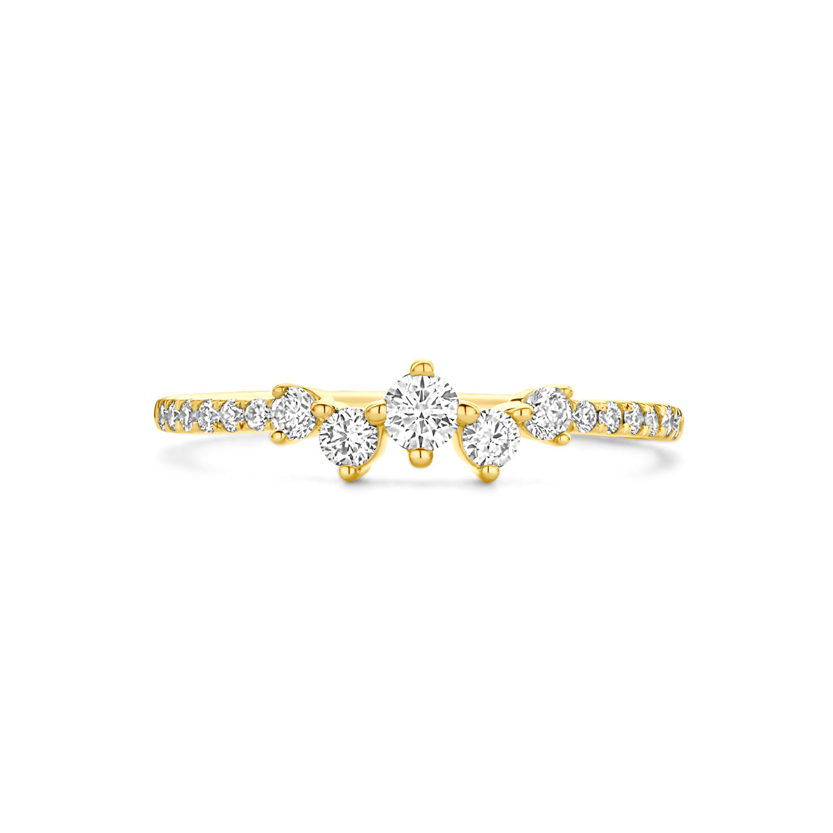 Zijaanzicht van de gouden ring met lab grown diamant van 0,33 ct.