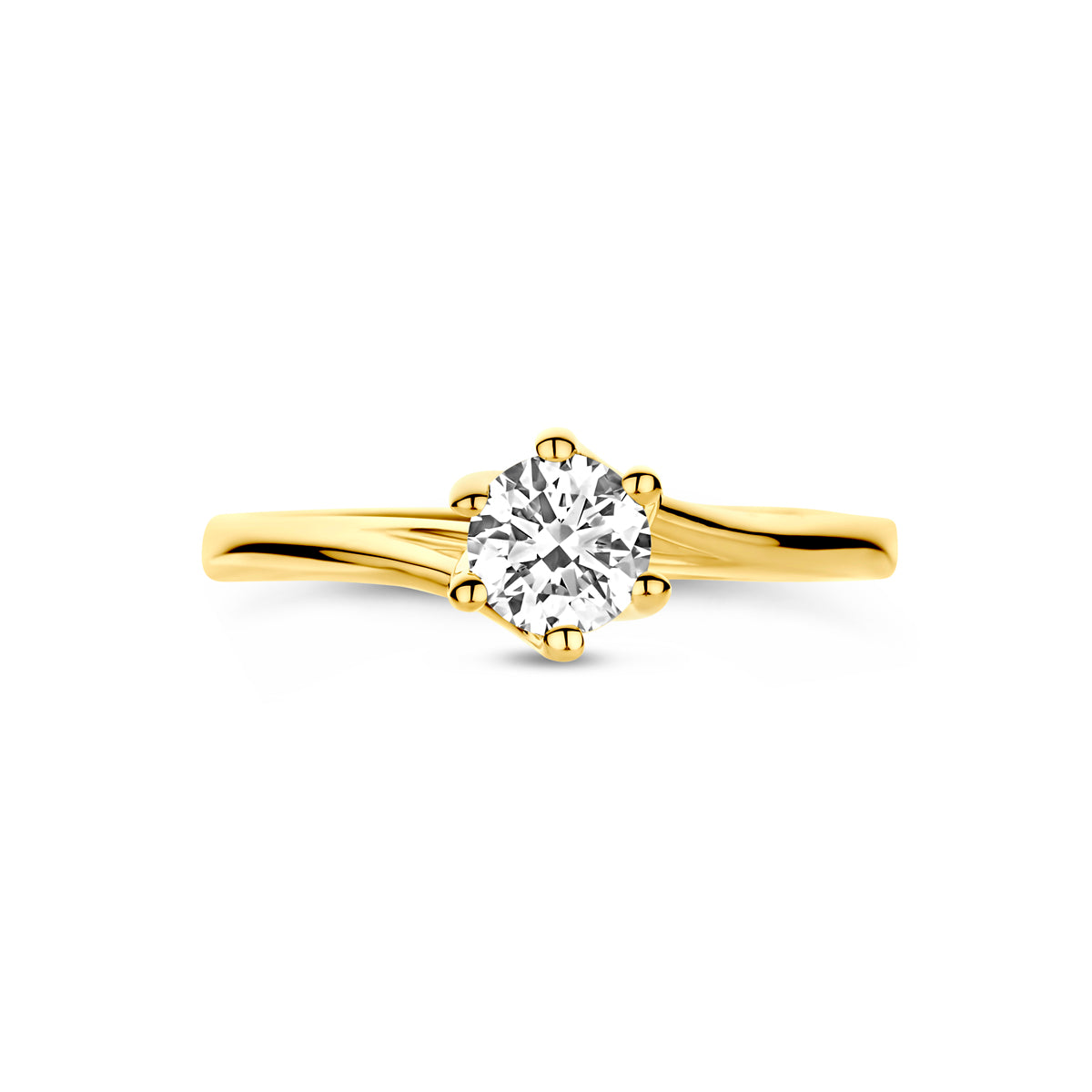 Bovenaanzicht van de gouden ring met lab grown diamant van 14 karaat, 0,50 ct.