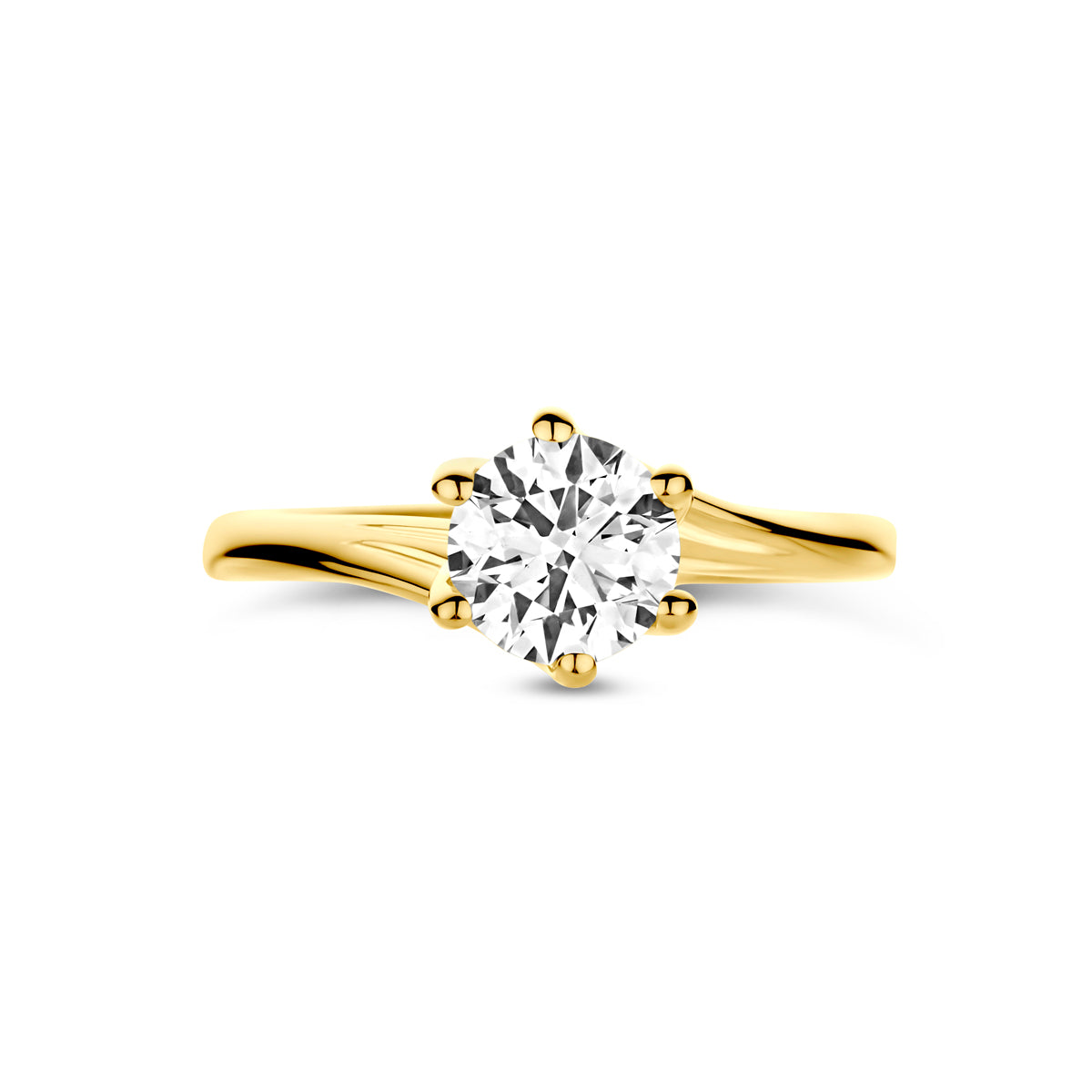 Bovenaanzicht van de gouden ring met lab grown diamant van 14 karaat, 1,00 ct.