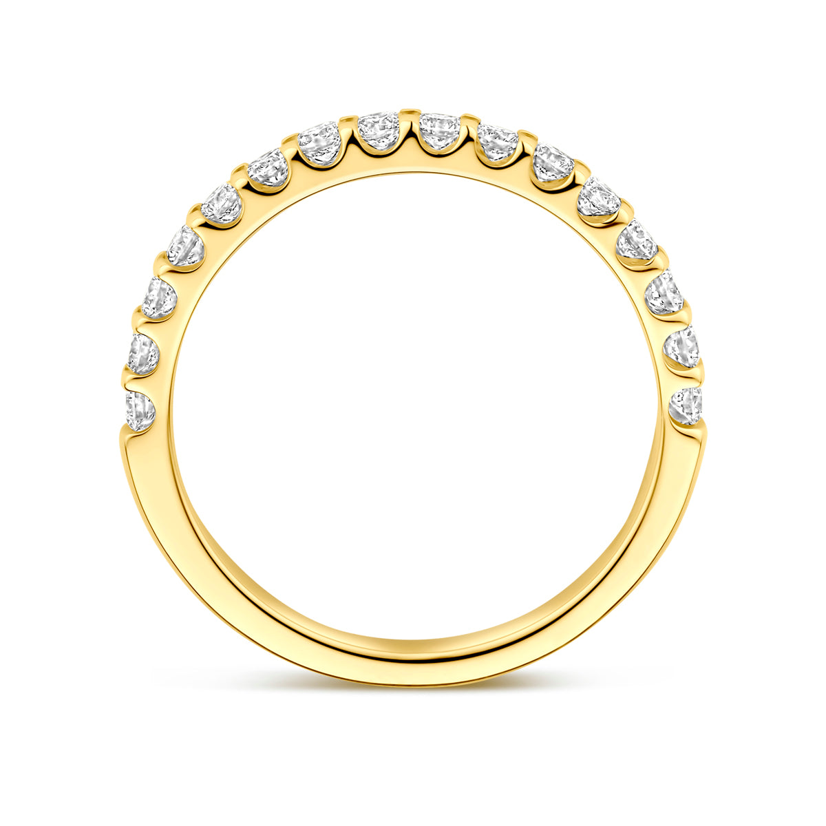 Zijaanzicht van de gouden ring met lab grown diamant van 14 karaat, 0,51 ct.