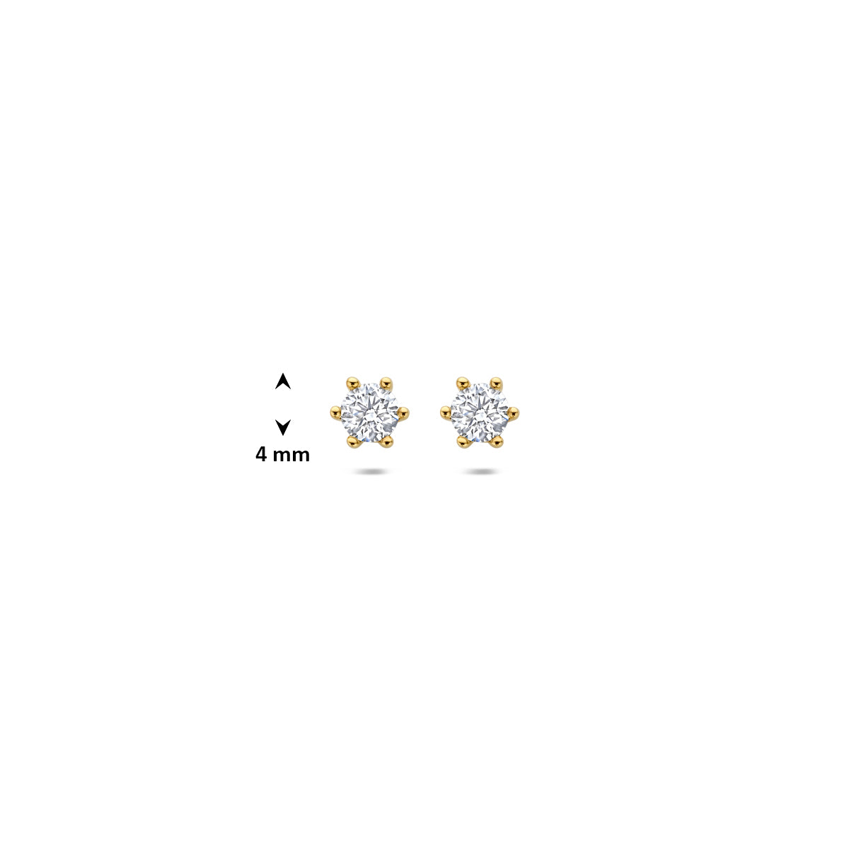 Afmetingen van de gouden oorknopjes met lab grown diamant van 14 karaat: 4 mm doorsnee.