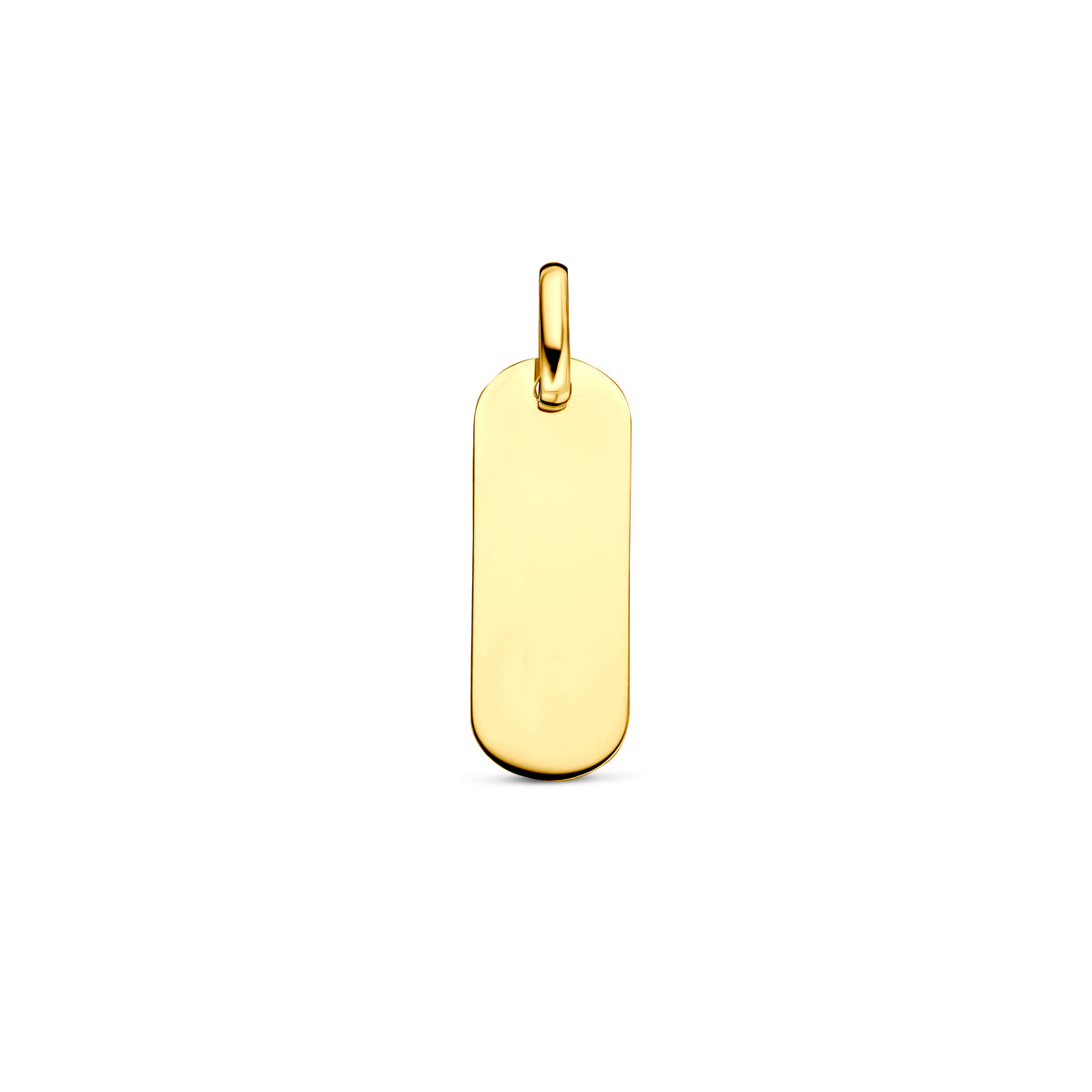Vooraanzicht van de gouden staafhanger van 14 karaat.