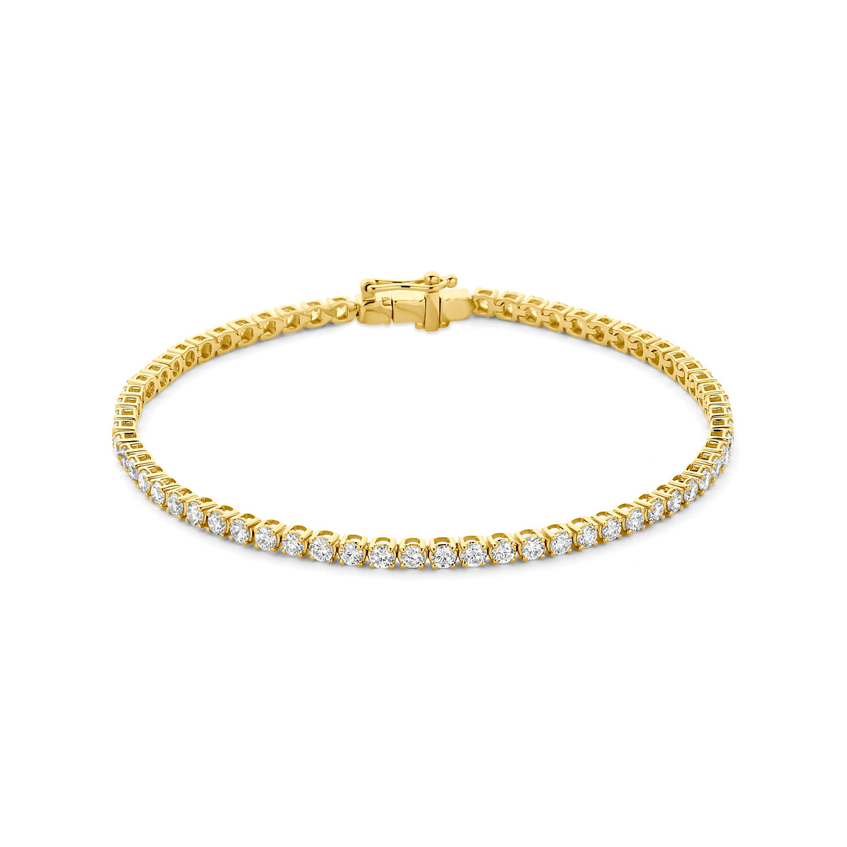 Vooraanzicht van de gouden tennisarmband met lab grown diamant van 14 karaat.