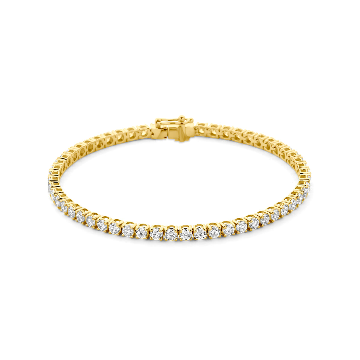 Vooraanzicht van de gouden tennisarmband met lab grown diamant van 14 karaat.