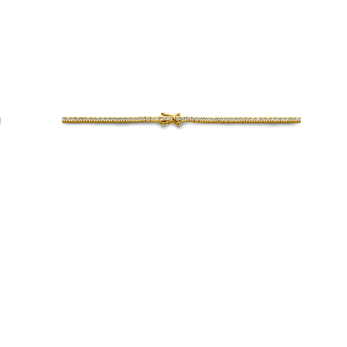 Detail van de gouden tennisketting met lab grown diamant van 14 karaat, 3,00 ct.