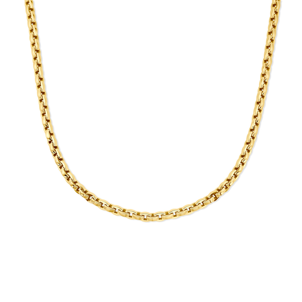Vooraanzicht van de gouden venetiaanse ketting van 14 karaat.