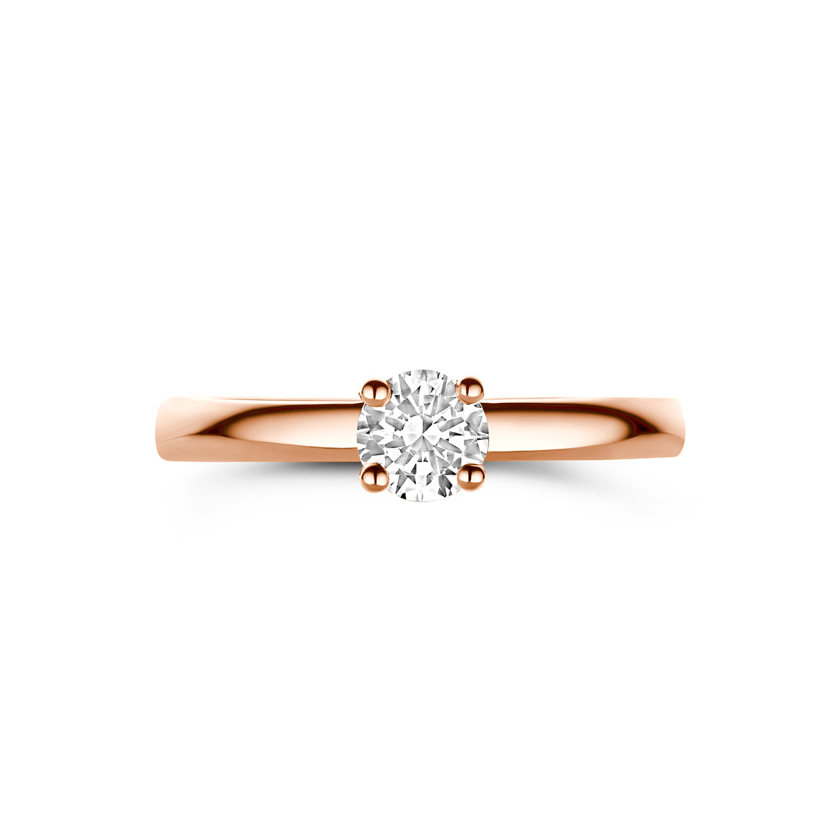 Bovenaanzicht van de 14 karaat roségouden ring met zirkonia, plat liggend van bovenaf gezien.
