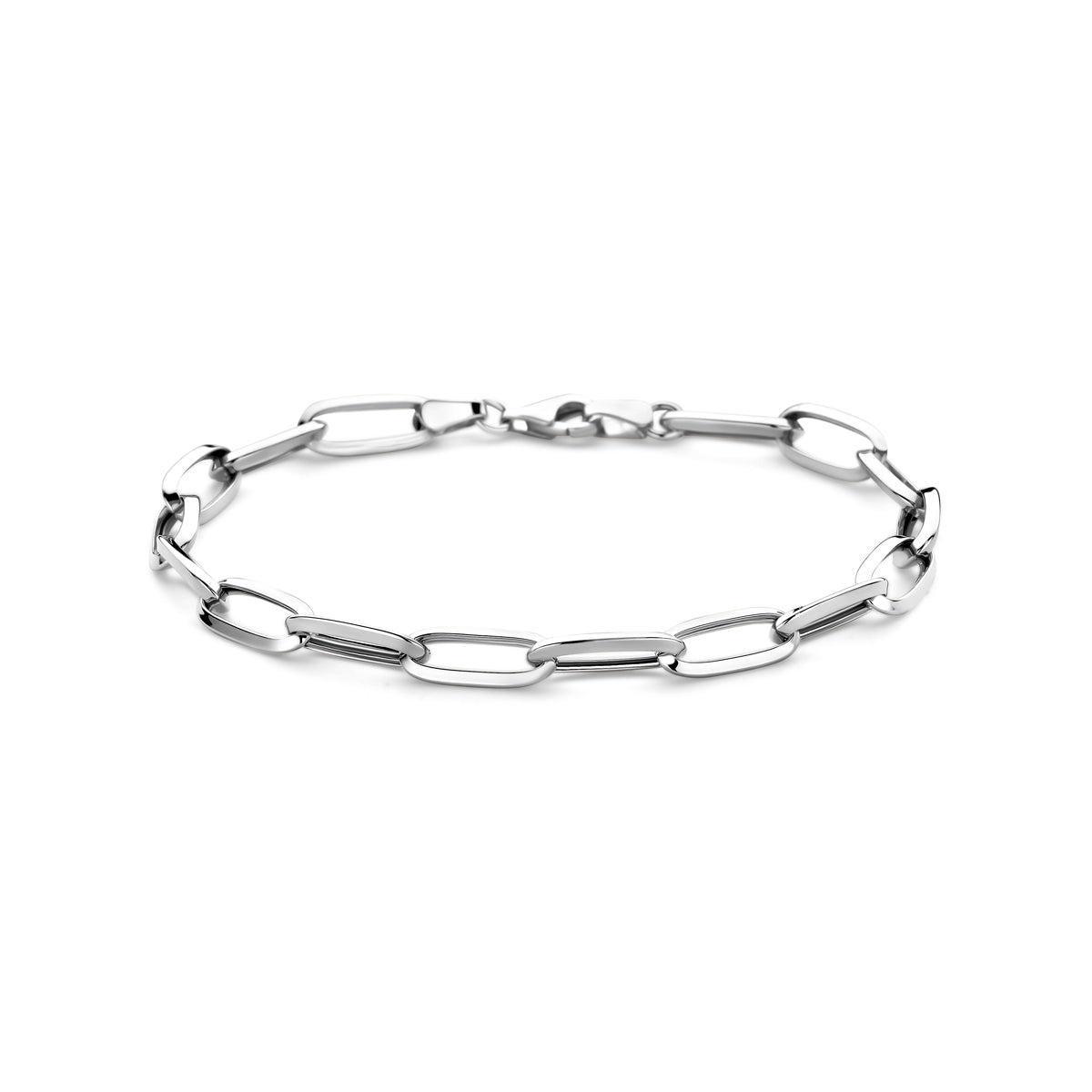 Vooraanzicht van de witgouden closed forever armband van 14 karaat.