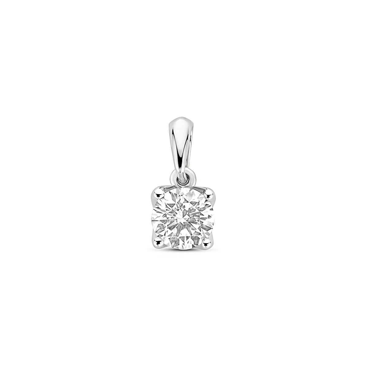 Vooraanzicht van de 14 karaat witgouden lab grown diamant hanger 0,50 ct, 10 mm hoog en 5 mm breed.