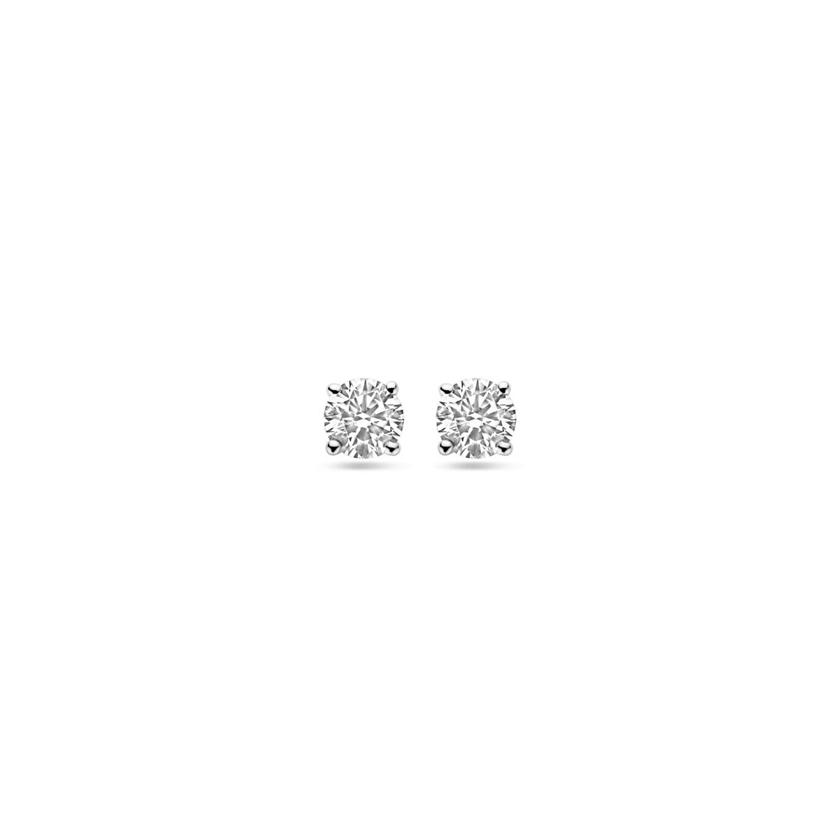 Vooraanzicht van de witgouden oorknopjes met lab grown diamant van 14 karaat.