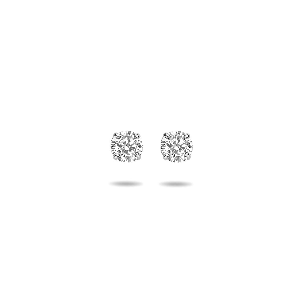 Vooraanzicht van de 14 karaat witgouden oorknoppen zirkonia 4 mm.