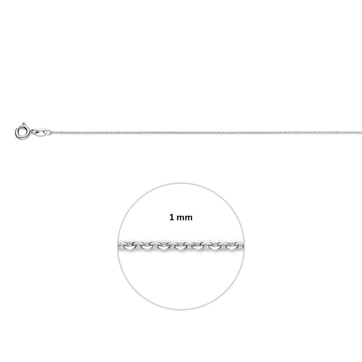 Witgouden ketting: 14 karaat witgouden platte anker halsketting, met de schakelbreedte van 1,0 mm aangegeven
