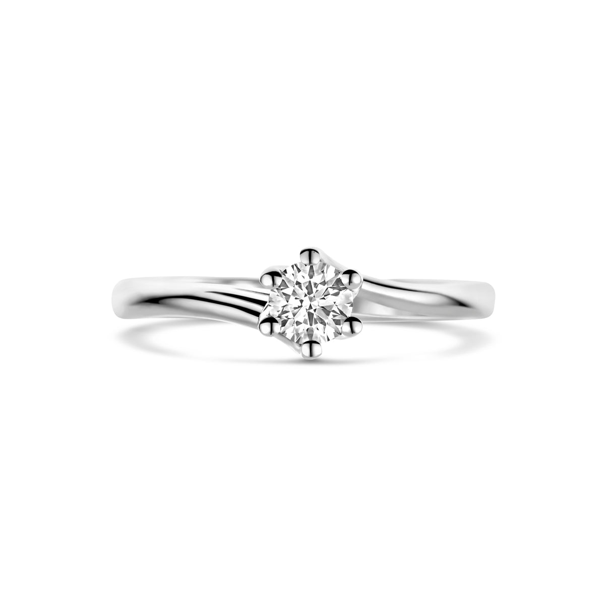 Bovenaanzicht van de witgouden ring met lab grown diamant van 14 karaat, 0,30 ct.