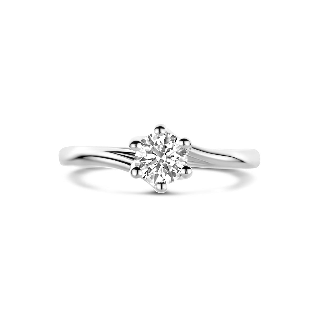 Bovenaanzicht van de witgouden ring met lab grown diamant van 14 karaat, 0,50 ct.