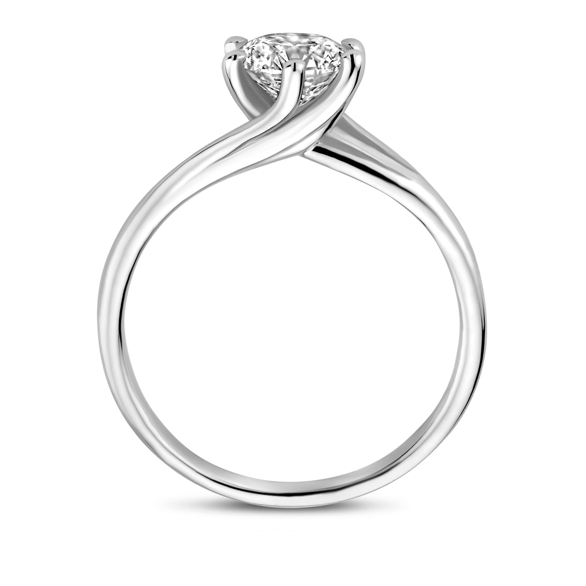 Zijaanzicht van de witgouden ring met lab grown diamant van 14 karaat, 1,00 ct.