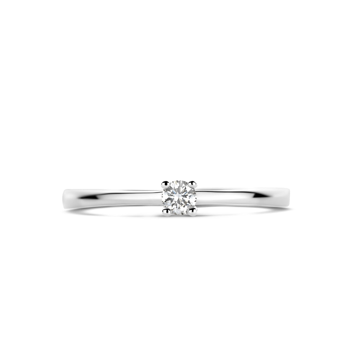 Bovenaanzicht van de witgouden solitair ring met diamant van 14 karaat, 0,10 ct.