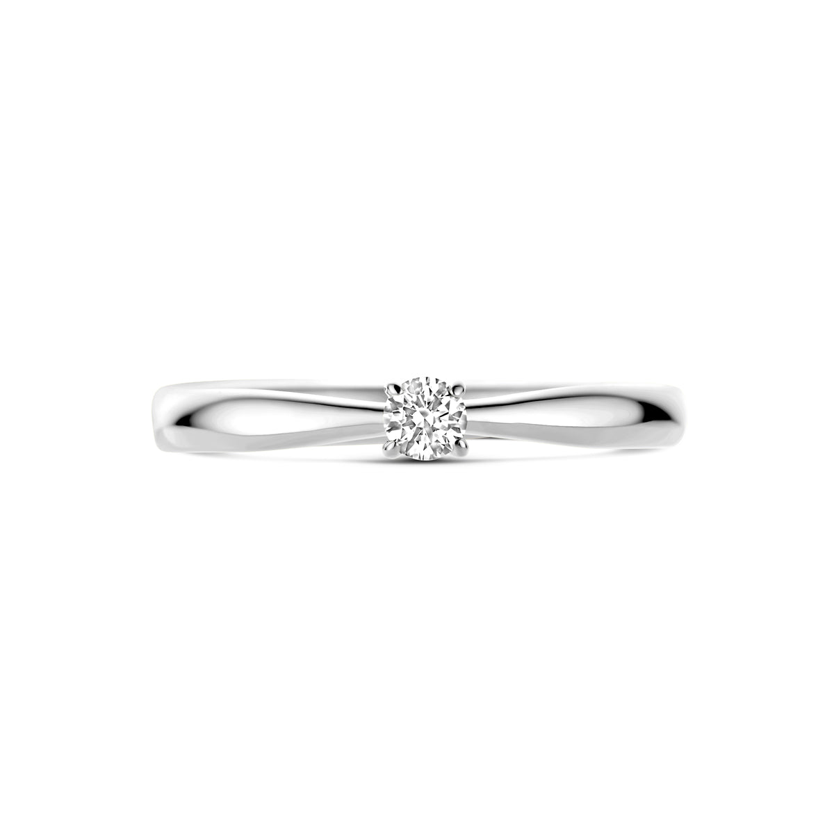Bovenaanzicht van de witgouden solitair ring met diamant van 14 karaat.